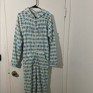 Ellen DeGeneres Blue and White Diamond Footed Pajama Onesie